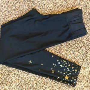 Terez foil leggings black gold stars mini tall band